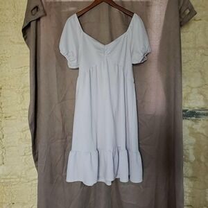 KTK Dress Womens 2XL White Short Sleeve V Neck Ruffle Hem Swing Knee Length